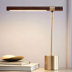Golden Elegance Tischlampe – Holz &amp; gebürstetes Metalldesign