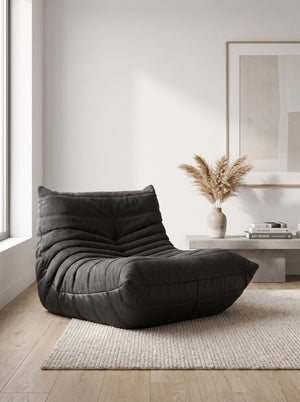 Fauteuil Relax Composé Minuit – Cuir Véritable et Lin, Édition Noire