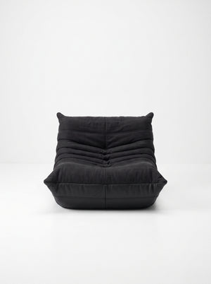 Fauteuil Relax Composé Minuit – Cuir Véritable et Lin, Édition Noire