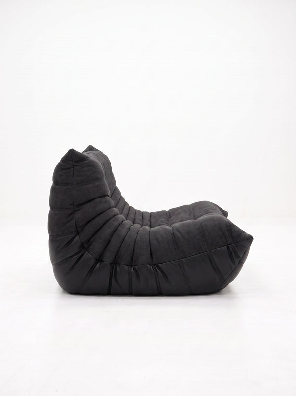 Fauteuil Relax Composé Minuit – Cuir Véritable et Lin, Édition Noire