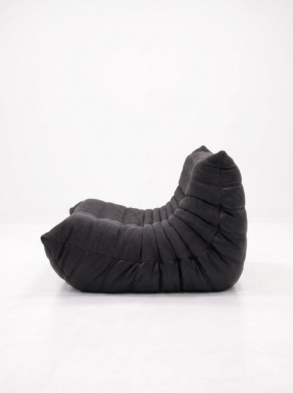 Fauteuil Relax Composé Minuit – Cuir Véritable et Lin, Édition Noire