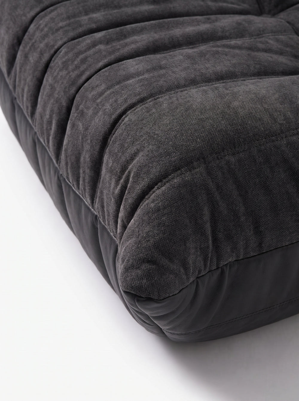 Relaxhocker Leder & Leinen – Mitternacht