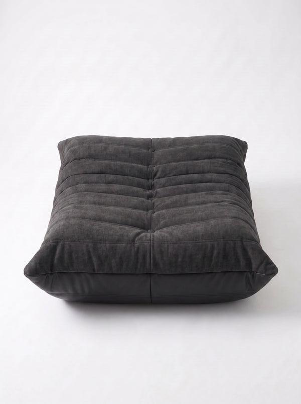 Pouf Ottoman Relax Composé Minuit – Cuir Véritable et Lin, Édition Noire