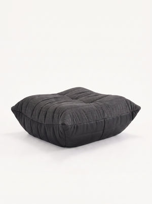 Pouf Ottoman Relax Composé Minuit – Cuir Véritable et Lin, Édition Noire