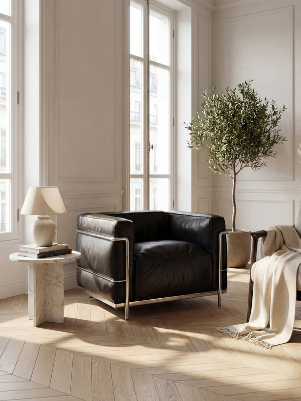 Fauteuil Grand Confort Moderniste – Cuir Véritable & Structure Chromée
